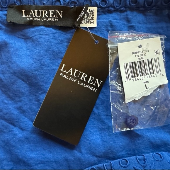 NWT Lauren Ralph Lauren Blue Eyelet Off-Shoulder Blouse - Size L - Picture 12 of 16